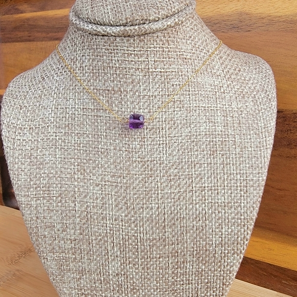 AMETHYST  Necklace Minimalist Crystal Gemstone February Birthstone - Picture 2 of 5